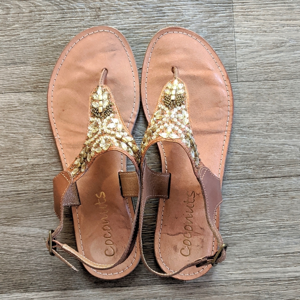 Coconuts Matisse Beaded Cognac Thong Cognac Flat Sandal Size 7